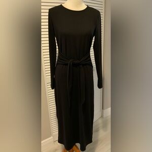 Magaschoni Black Textured Knit Maxi Dress w/ Waist Tie – NWT Size Large